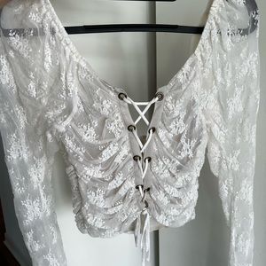 FREE PEOPLE lace mini crop long sleeve